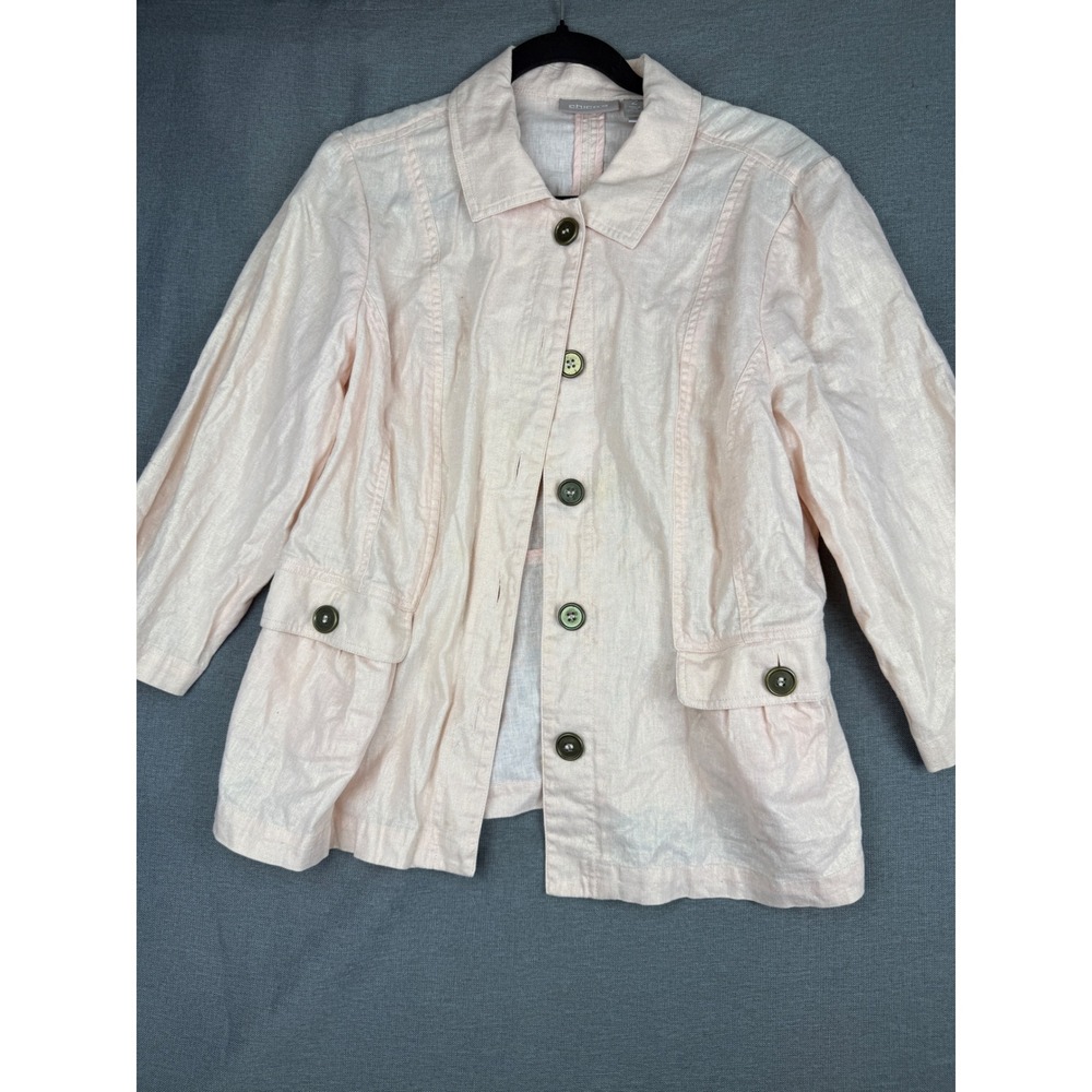 Chico's Pale Pink Metallic Linen Cotton Button Front Jacket Size 2 Large